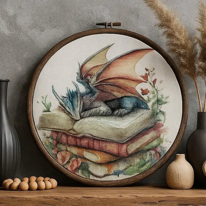 Sleeping Dragon on Books DIY Bead Embroidery Kit