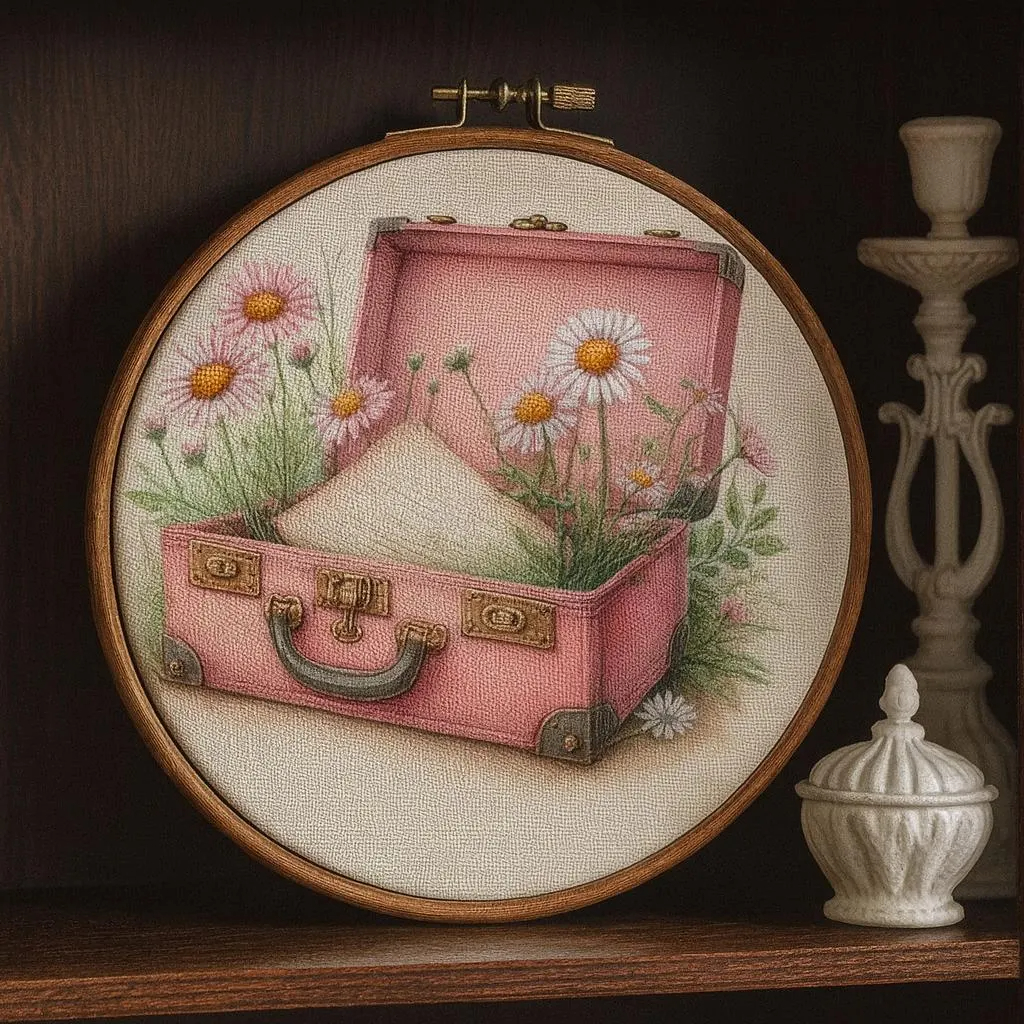 Vintage Pink Suitcase Daisy DIY Bead Embroidery Kit