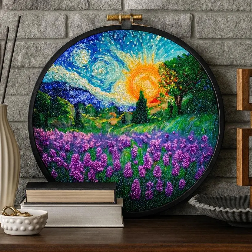 Vibrant Sunset Lavender Field DIY Bead Embroidery Kit