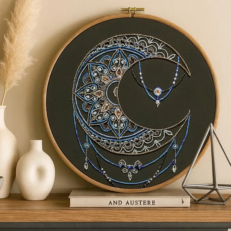 Celestial Crescent Moon Mandala DIY Bead Embroidery Kit