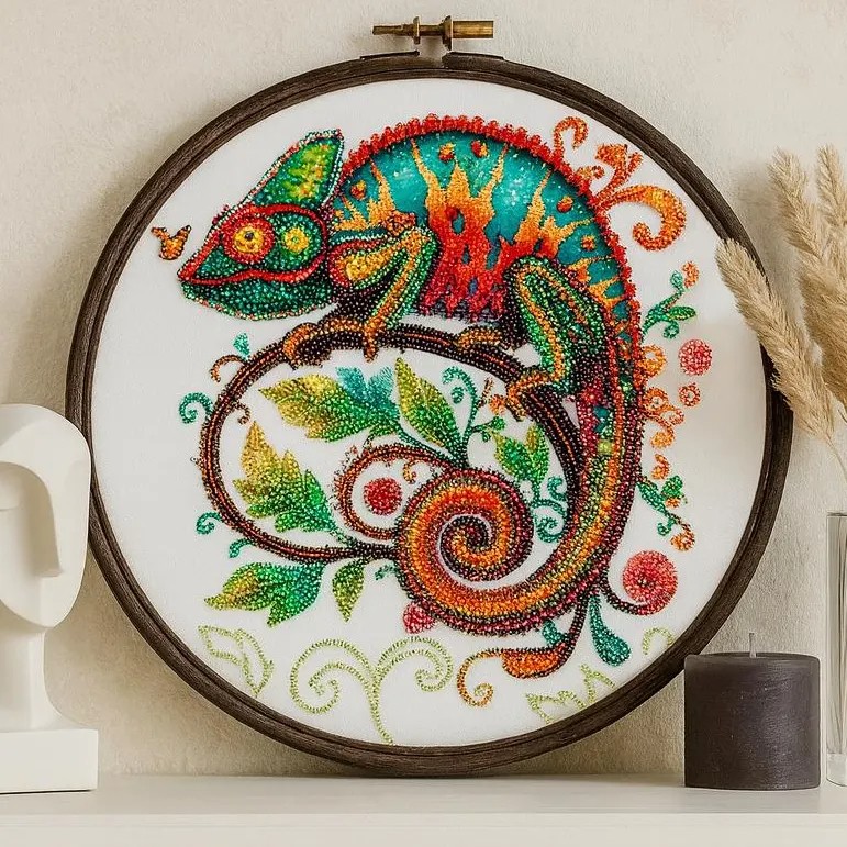 Colorful Chameleon DIY Bead Embroidery Kit