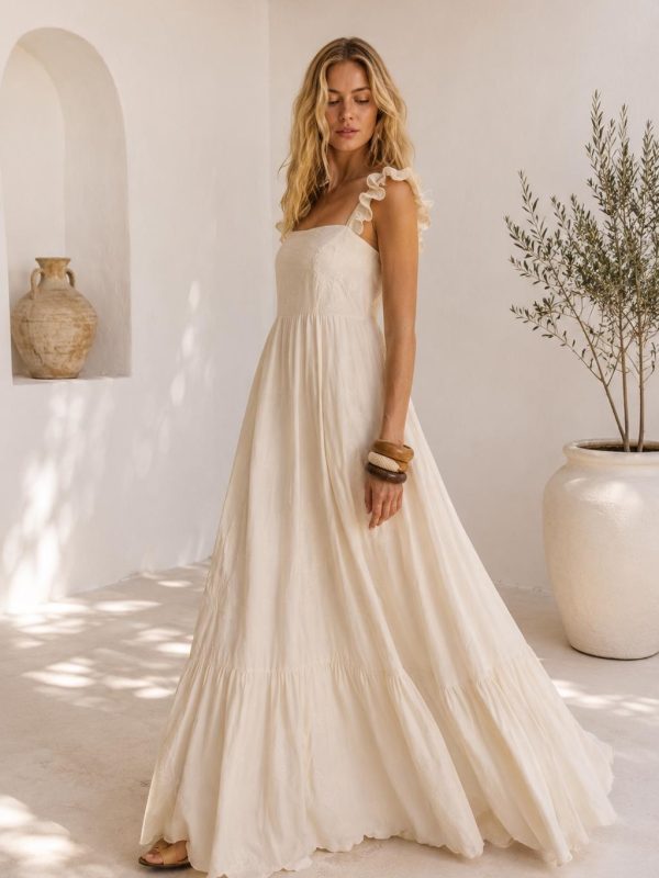 Women’s Ivory Ruffle Strap Maxi Dress