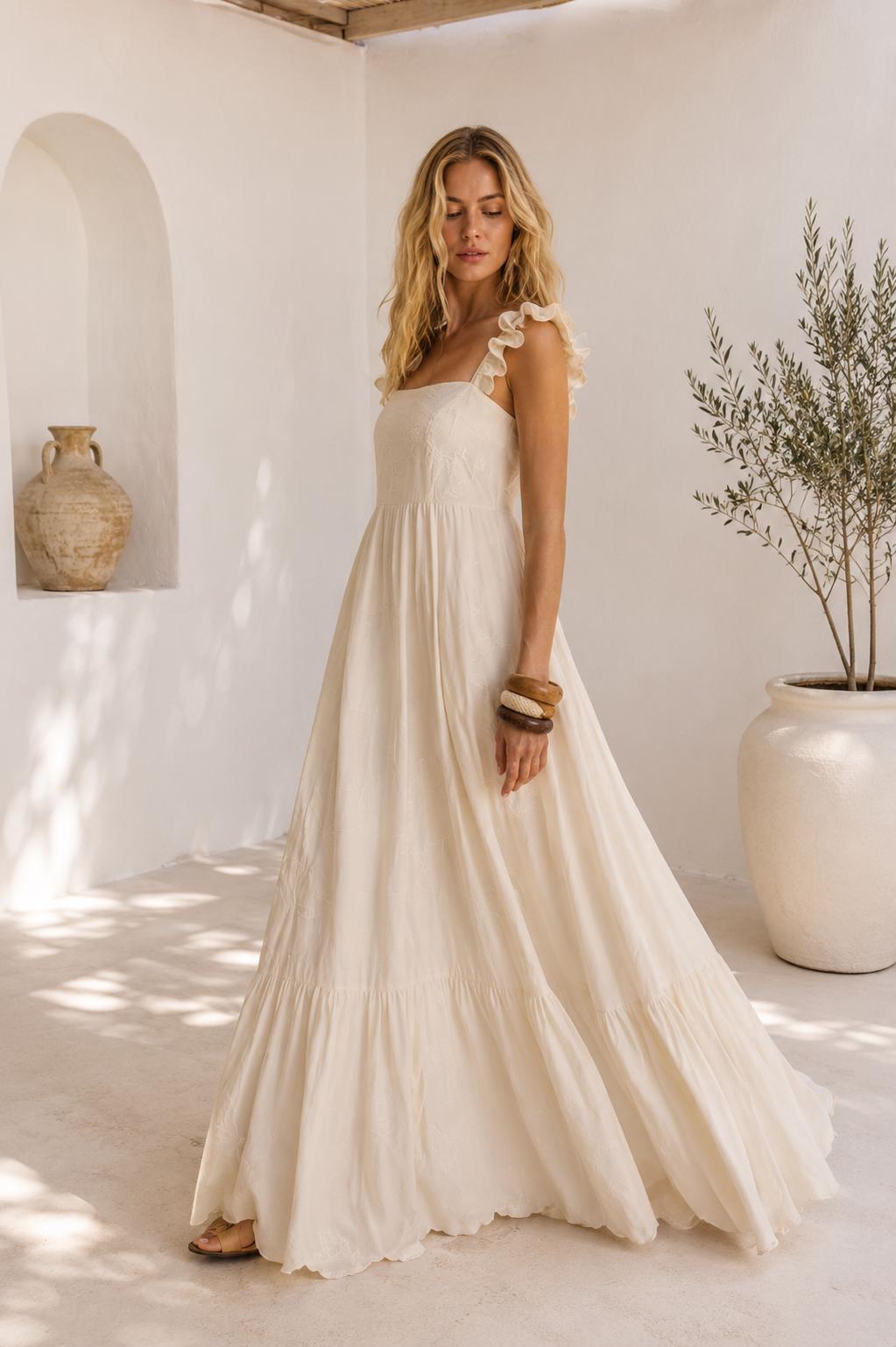 Women’s Ivory Ruffle Strap Maxi Dress
