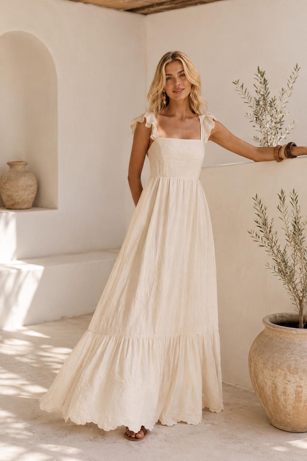 Women’s Ivory Ruffle Strap Maxi Dress - Image 3