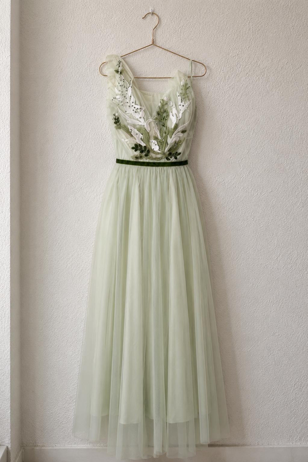 Women’s Sage Green Floral Embroidered Maxi Dress - Image 3