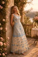 Women’s Blue Floral Embroidered Maxi Dress