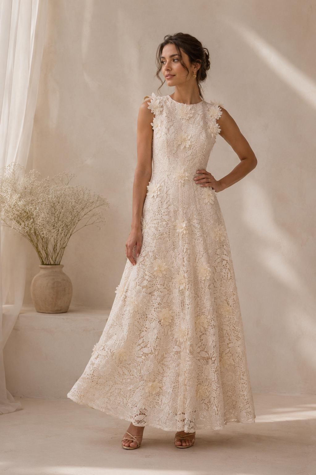 Women’s Ivory Floral Lace Maxi Dress