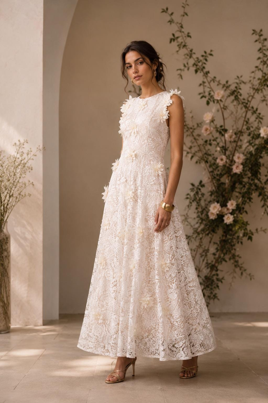 Women’s Ivory Floral Lace Maxi Dress - Image 2