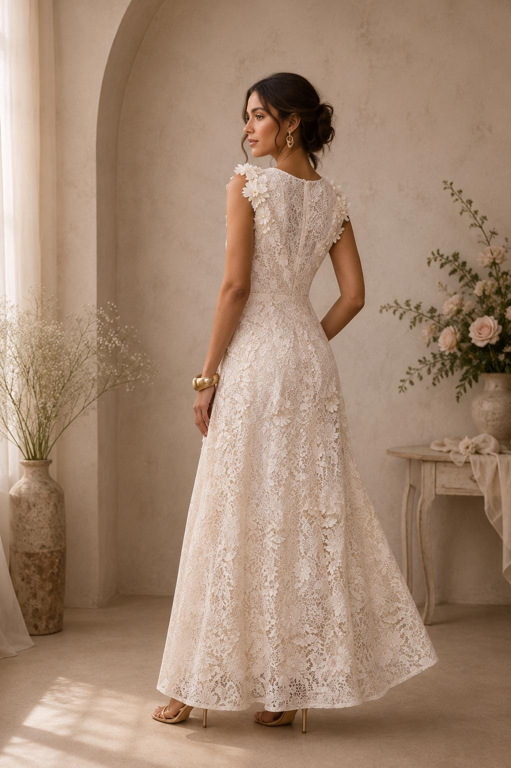Women’s Ivory Floral Lace Maxi Dress - Image 4