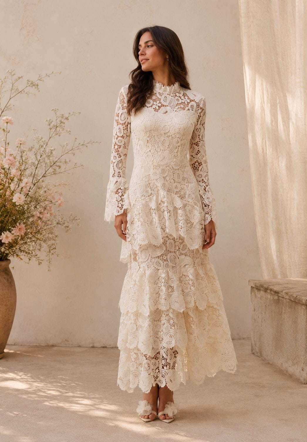 Women’s Ivory Lace Maxi Dress - Image 2