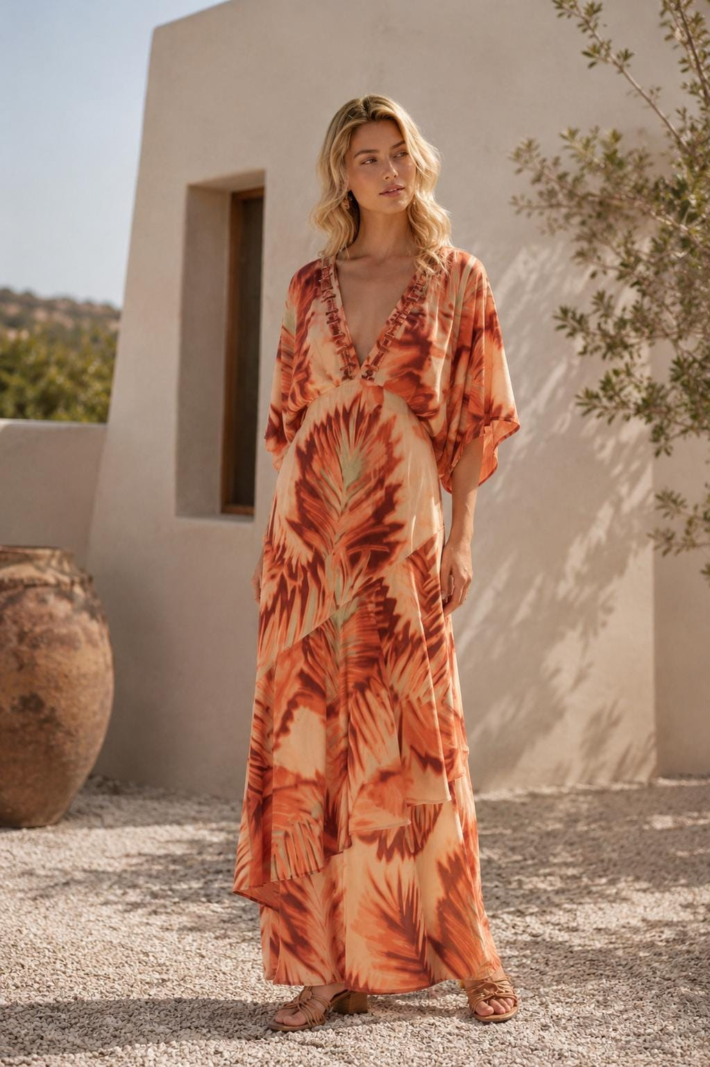 Women’s Boho Tropical Leaf Print Maxi Dress - Image 2