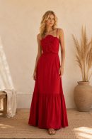 Women’s Red 3D Floral Maxi Dress