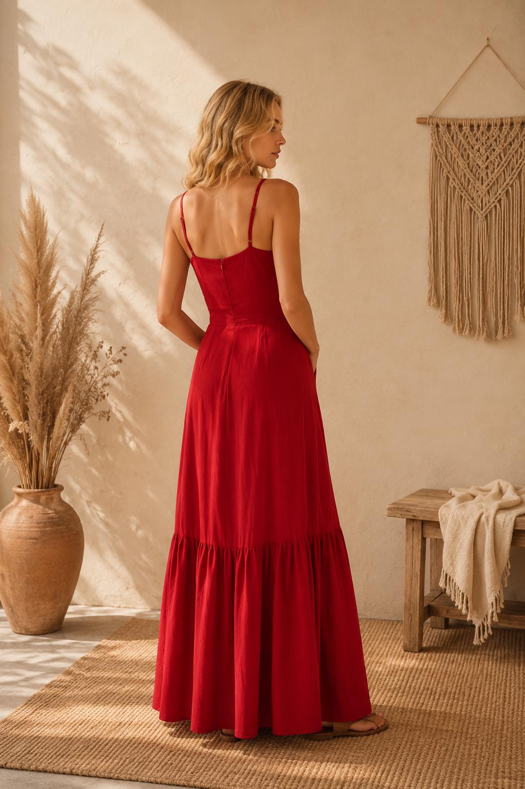 Women’s Red 3D Floral Maxi Dress - Image 3