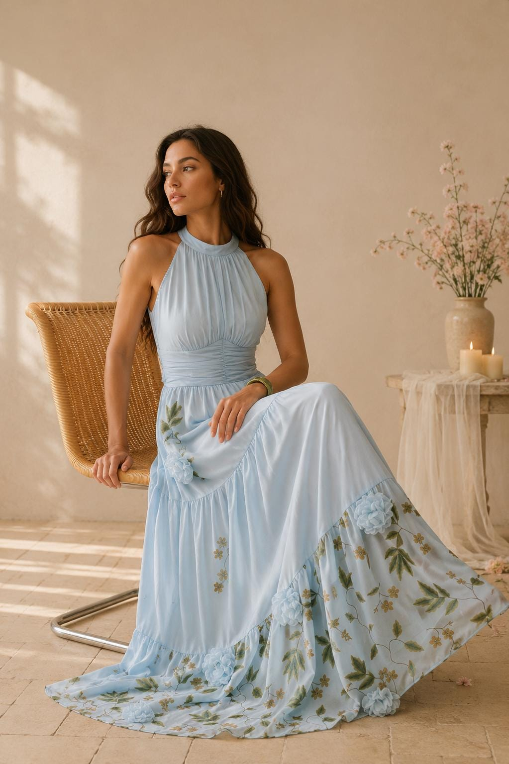Women’s Light Blue Floral Maxi Dress