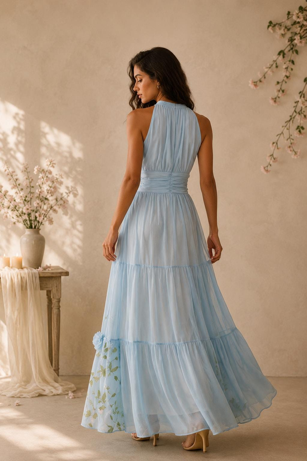 Women’s Light Blue Floral Maxi Dress - Image 4