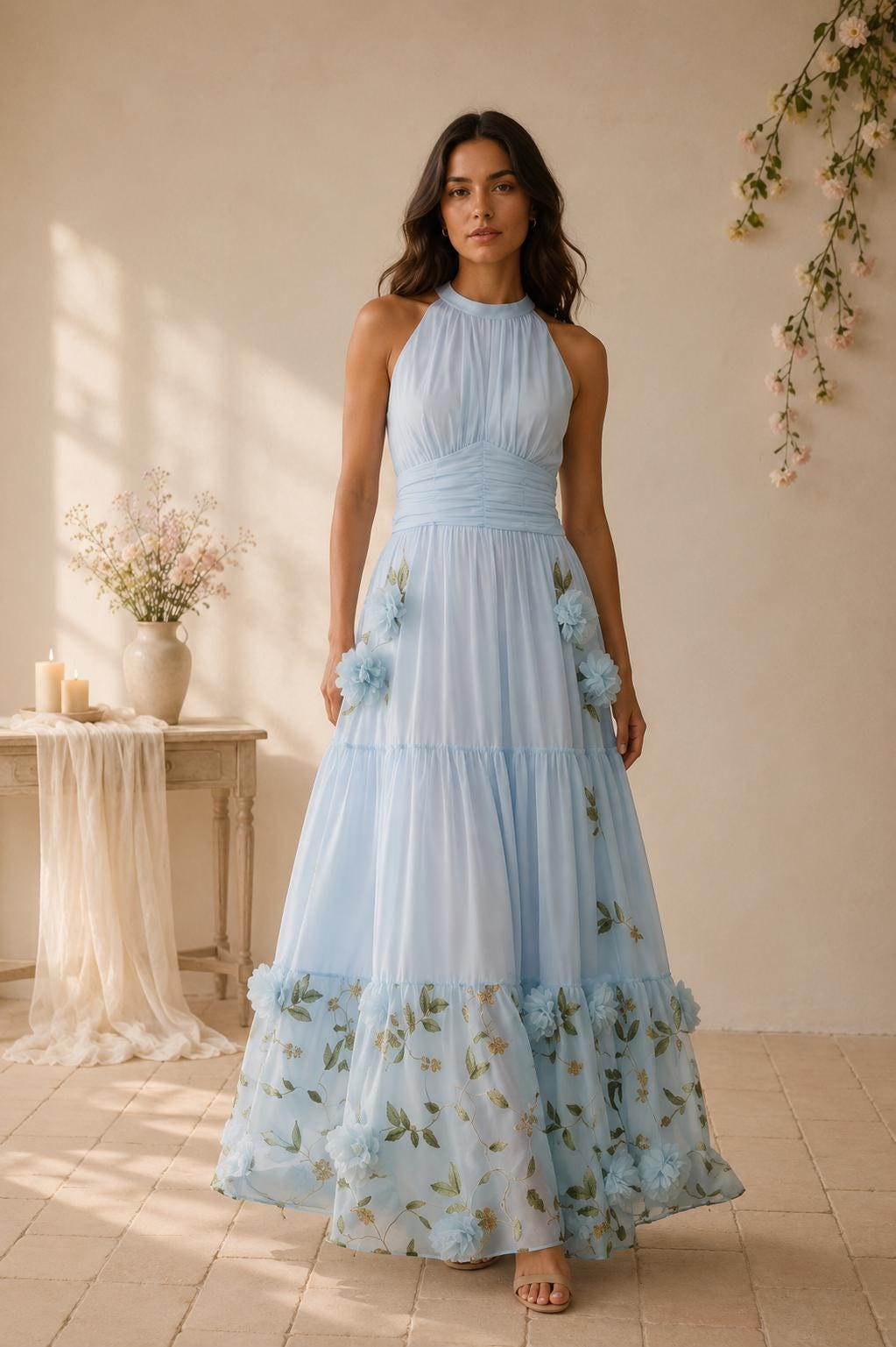 Women’s Light Blue Floral Maxi Dress - Image 2