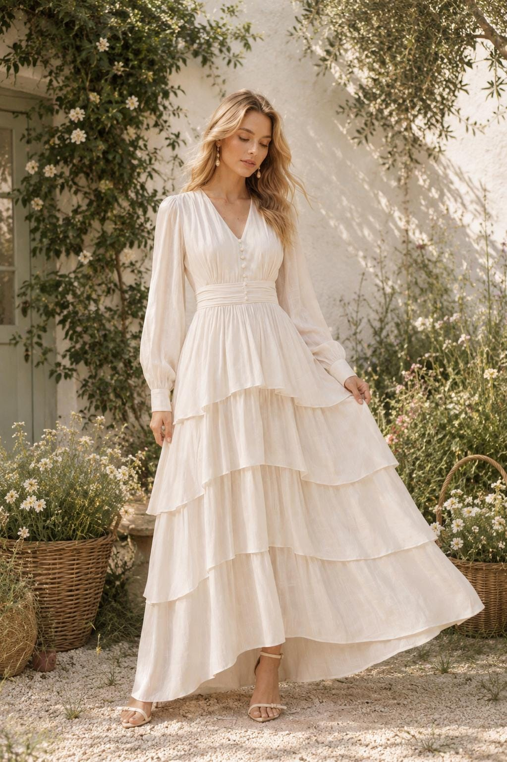 Women’s Ivory Tiered Maxi Dress