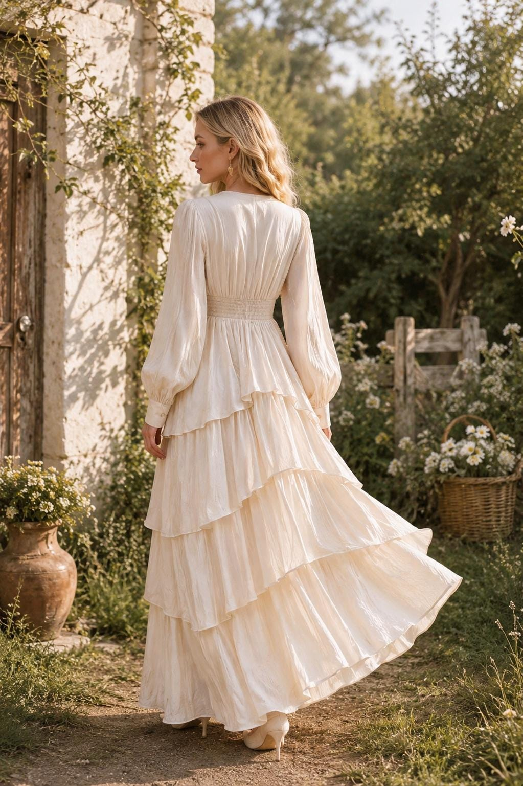 Women’s Ivory Tiered Maxi Dress - Image 3