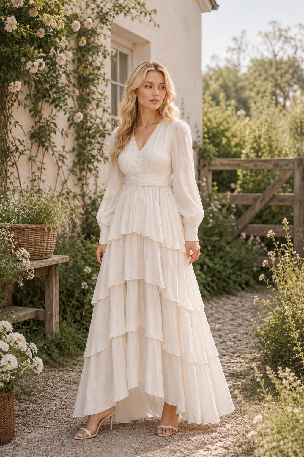 Women’s Ivory Tiered Maxi Dress - Image 2