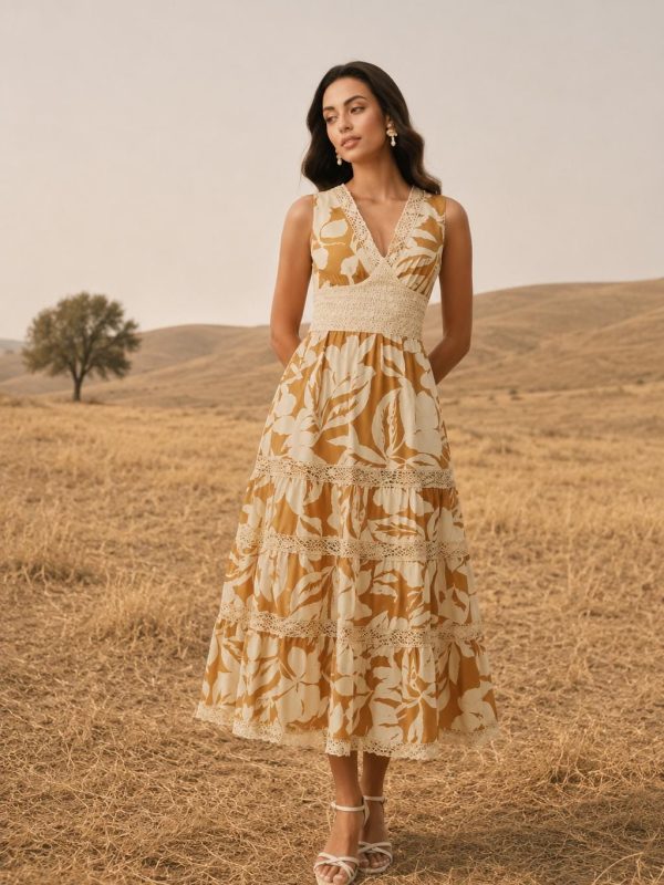 Women’s Mustard Floral Print Maxi Dress