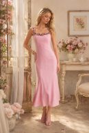 Women’s Pink Floral Trim Maxi Dress Square