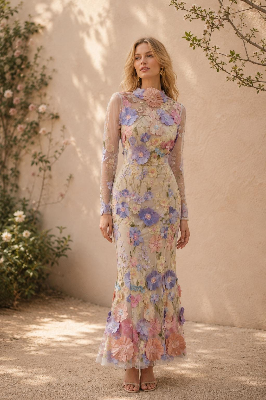 Women’s 3D Floral Applique Maxi Dress