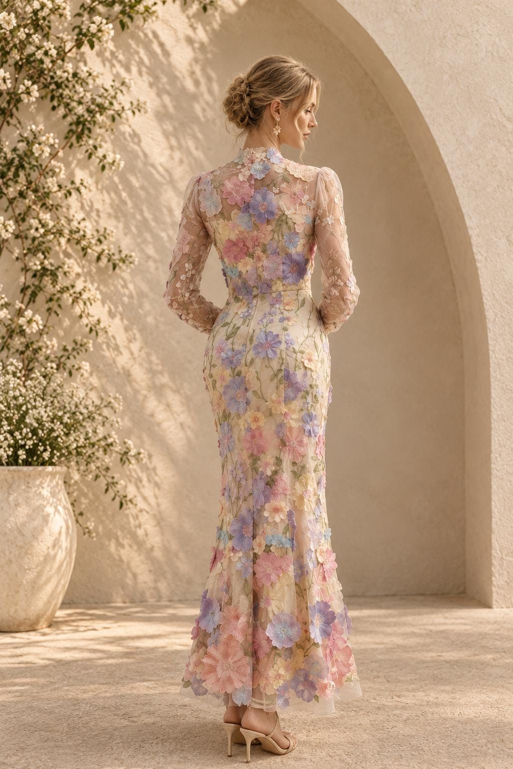 Women’s 3D Floral Applique Maxi Dress - Image 4