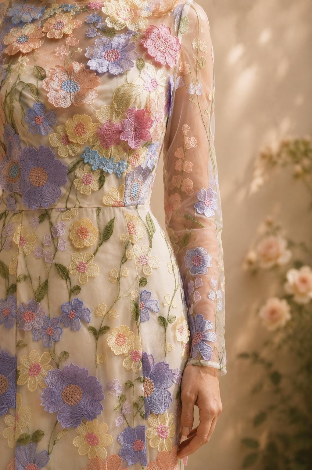 Women’s 3D Floral Applique Maxi Dress - Image 2