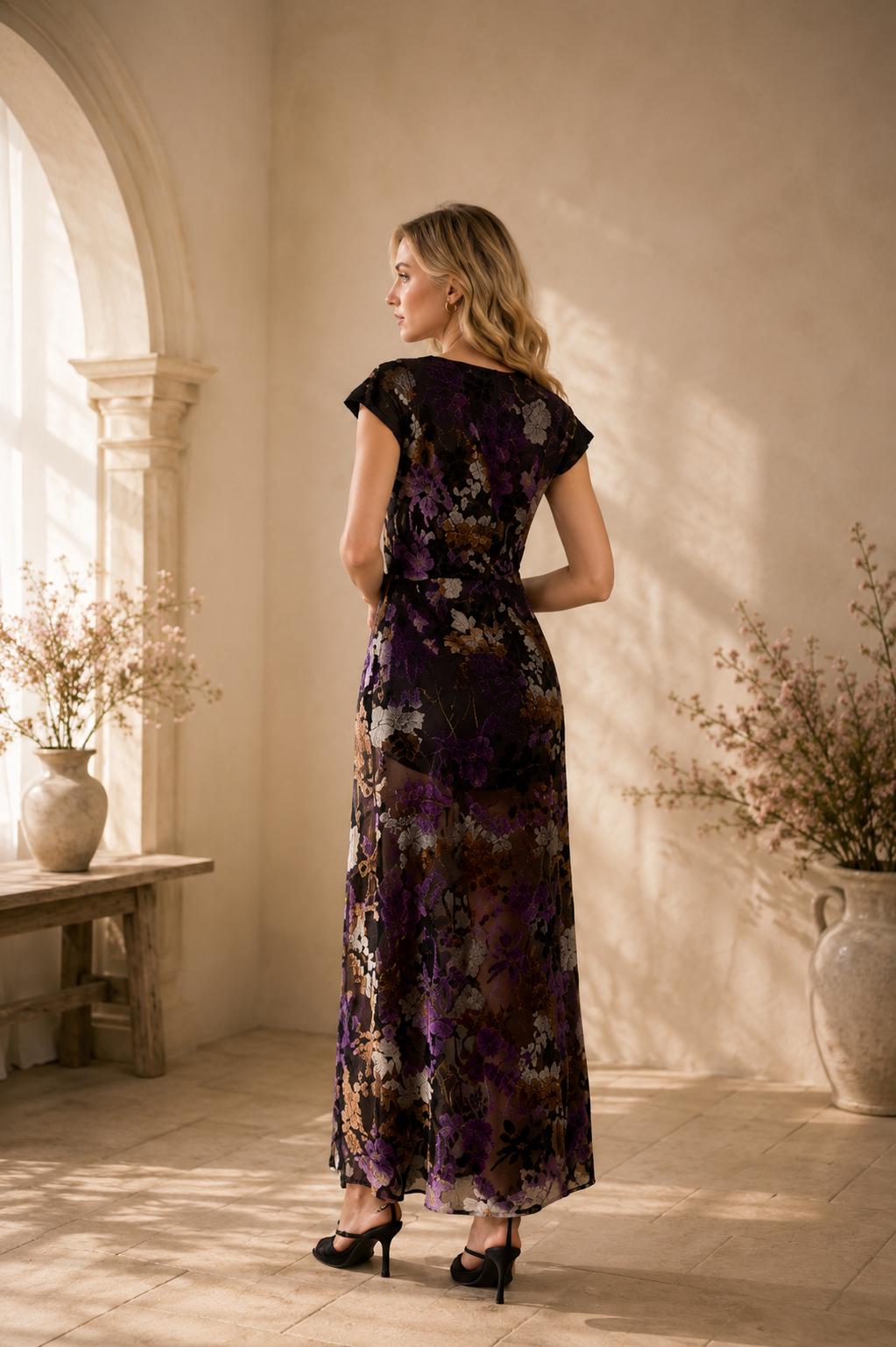Women’s Black Floral Lace Maxi Dress - Image 3